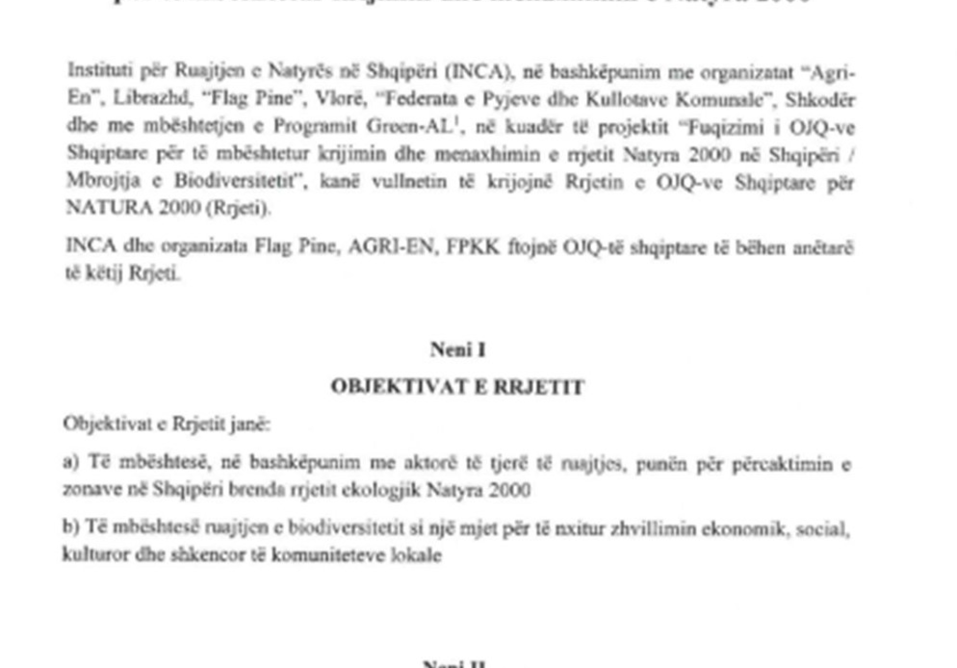 Memorandum Mirekuptimi Rrjeti Natyra 2000